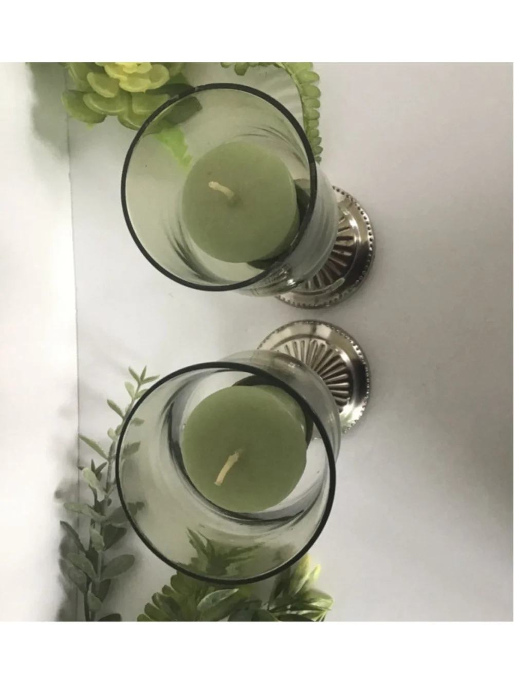 Candlesticks Silverplated with Sage colored Glass - Picture 3 of 4